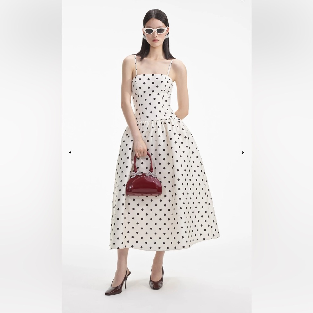 Self-portrait CREAM POLKA DOT TAFFETA MIDI DRESS
